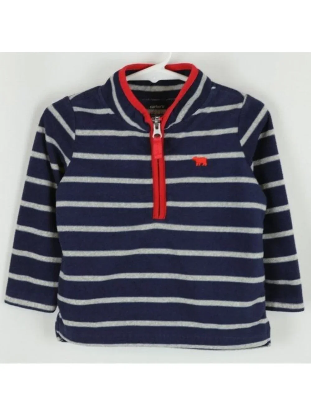 Carter's Infant 24 Months Blue Gray Striped Fleece 1/4 Zip Pullover Sweater